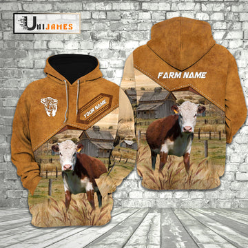 Uni Hereford Cattle Personalized Name Farming Life 3D Hoodie