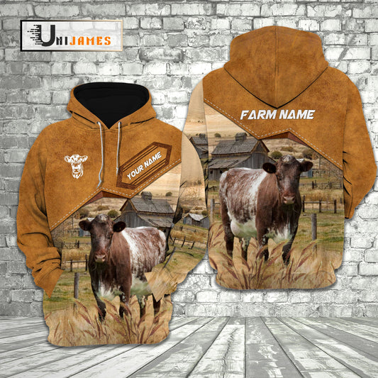 Uni Shorthorn Cattle Personalized Name Farming Life 3D Hoodie