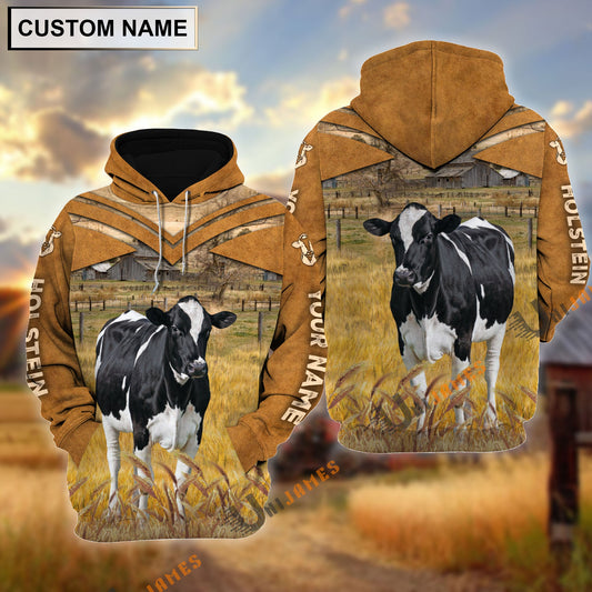 Uni Personalized Name Holstein Brown Pattern 3D Hoodie