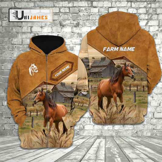 Uni Horse Cattle Personalized Name Farming Life 3D Hoodie
