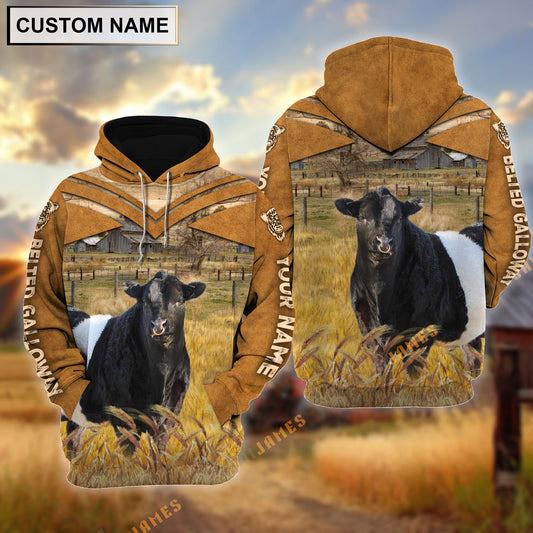 Uni Personalized Name Belted Galloway Brown Pattern 3D Hoodie