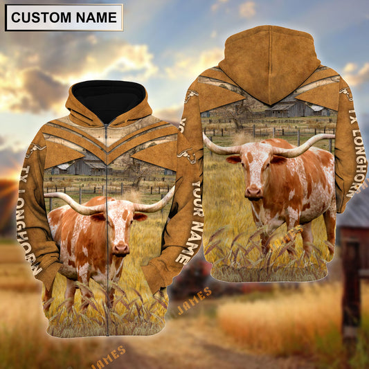 Uni Personalized Name Texas Longhorn Brown Pattern 3D Hoodie