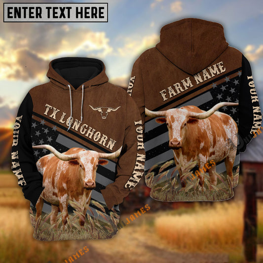 Uni Texas Longhorn Black & Brown Flag Pattern Personalized Hoodie