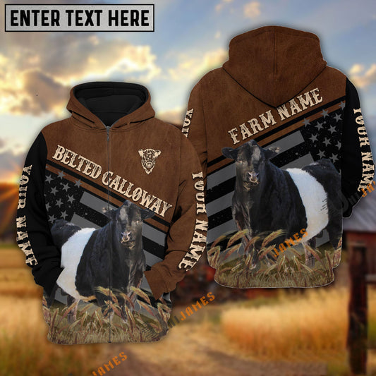 Uni Belted Galloway Black & Brown Flag Pattern Personalized Hoodie