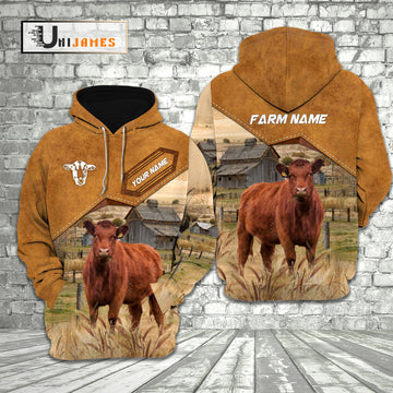 Uni Red Angus Cattle Personalized Name Farming Life 3D Hoodie