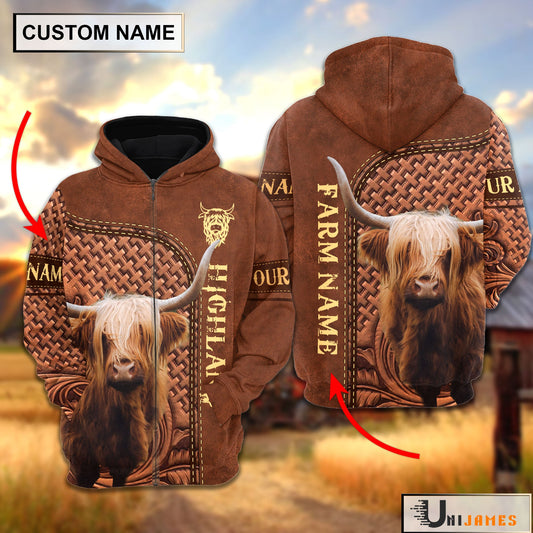 Uni Highland Cattle Farming Life Personalized Name & Farm Name Hoodie