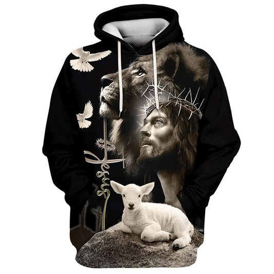 Uni 3D All Over Print Black Jesus And Lion Hoodies Jesus Hoodie Men & Women, God 3D Printed Hoodie, Christian Apparel Hoodies