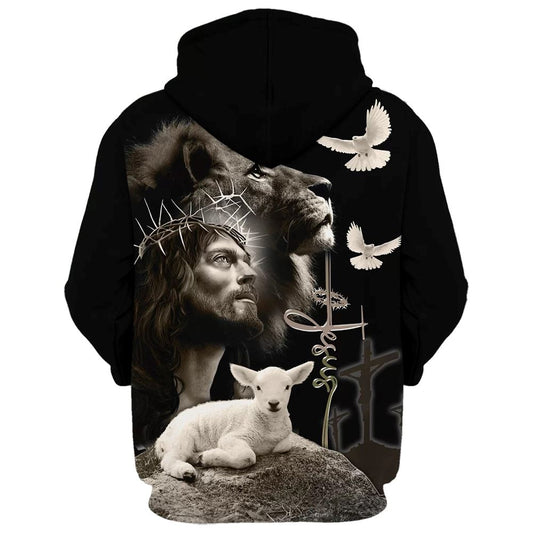 Uni 3D All Over Print Black Jesus And Lion Hoodies Jesus Hoodie Men & Women, God 3D Printed Hoodie, Christian Apparel Hoodies