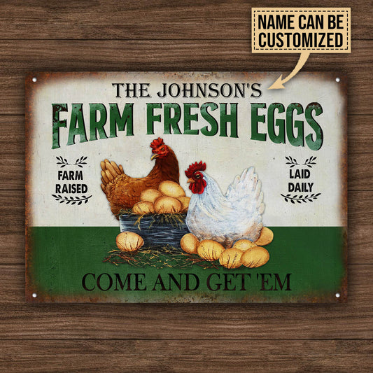uni Customized Name Chicken Farm Fresh Eggs Green Come And Get 'Em All Printed 3D Metal Sign
