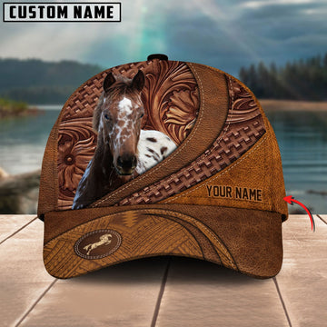 Uni Appaloosa Horse Carving Leather Pattern Custom Name Cap