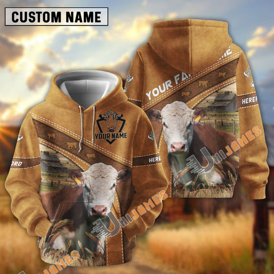 Uni Personalized Name Farm Hereford Cattle Hoodie