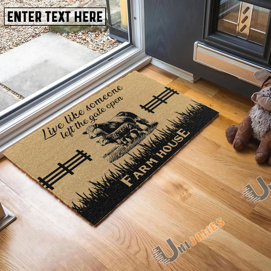 Uni Simmental Custom Farm Name Live Like Someone Left The Gate Open Coir Doormat