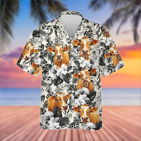 Uni Limousin Black White Flowers Pattern 3D Hawaiian Shirt