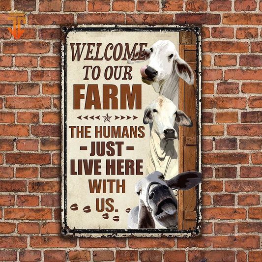 uni Personalized Name Brahman Cattle Welcome to our farm All Printed 3D Metal Sign