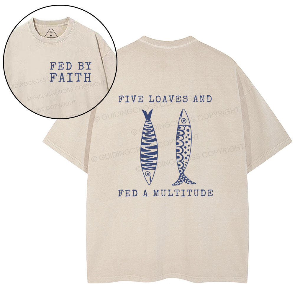Five Loaves Two Fish Christian Washed T-Shirt Sale - GuidingCross