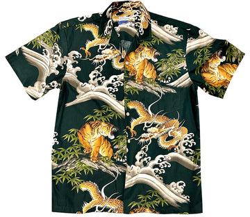 Uni Dragons & Tigers Black Hawaiian Shirt Aloha Shirt Short Sleeve Shirt Vacation Hawaiian Outdoor Vacation Hawaiian Shirtn Shirt