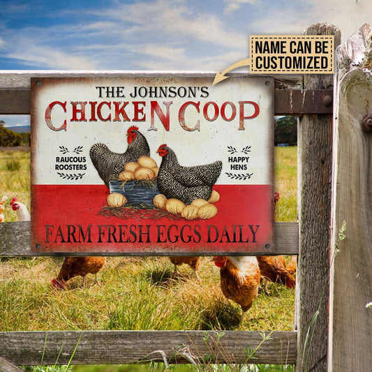 Personalized Chicken Fresh Eggs Daily Plymouth Rock Customized Classic Metal Signs