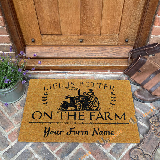 Uni Tractor Life Is Better On The Farm Custom Name Coir Doormat