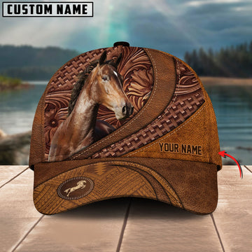 Uni Hackney Horse Carving Leather Pattern Custom Name Cap