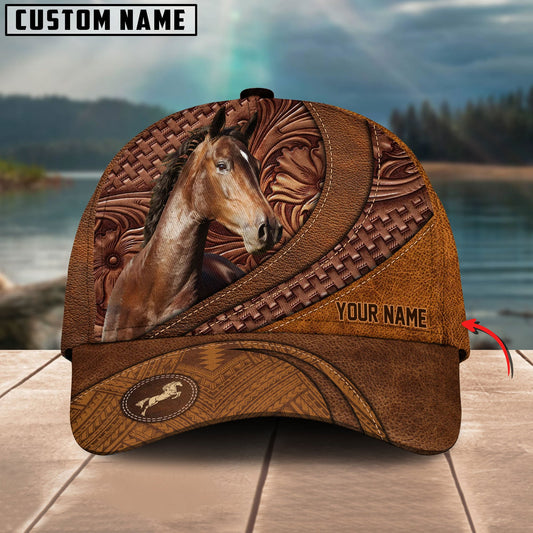 Uni Hackney Horse Carving Leather Pattern Custom Name Cap