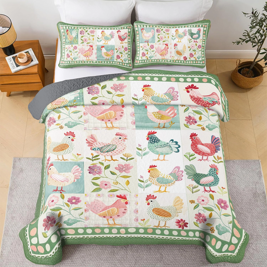 Uni All Season Quilt 3-Piece Set Chicken Springtime Hens