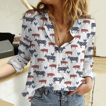 Unique Americana Farm Animals Casual Shirt