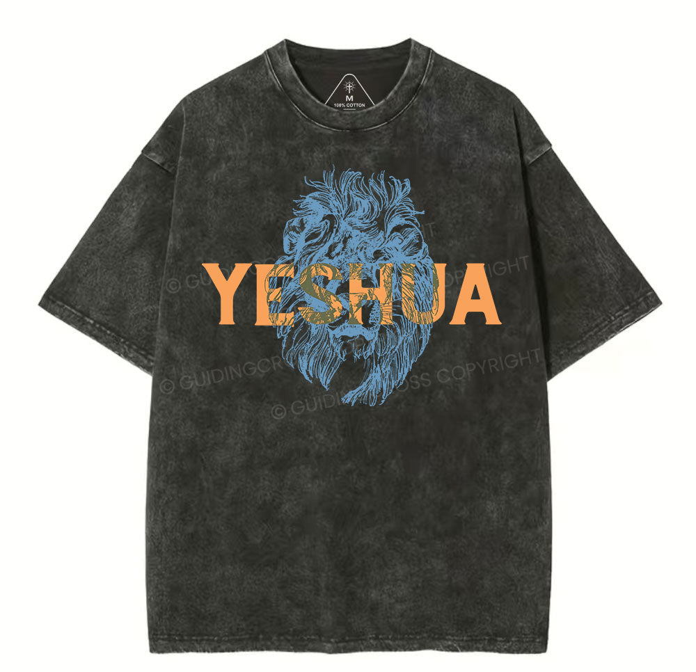 Lion And Yeshua Christian Washed TShirt  
