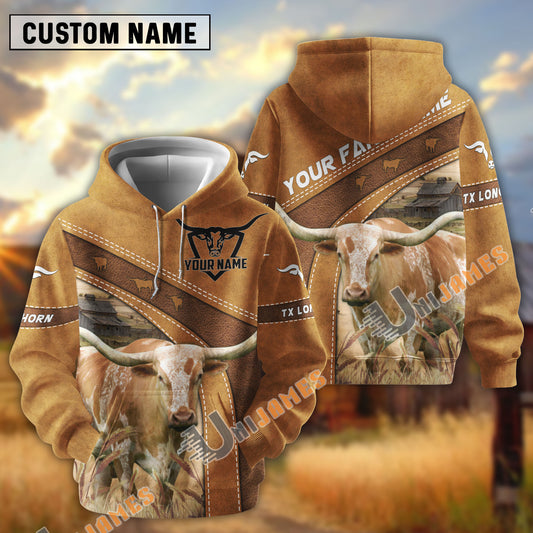 Uni Personalized Name Farm Texas Longhorn Cattle Hoodie