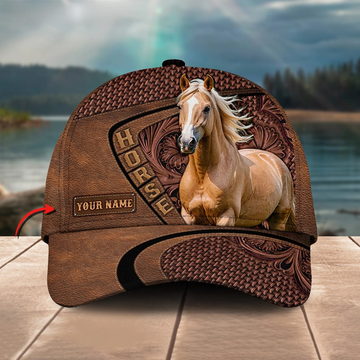 Uni Palomino Horse Carving Leather Pattern Personalized Name Cap