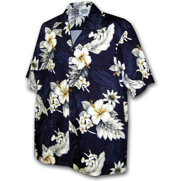 Uni Floral Garden Navy   Aloha Shirt Short Sleeve Shirt Vacation Hawaiian Outdoor Vacation