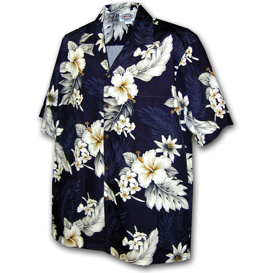 Uni Floral Garden Navy   Aloha Shirt Short Sleeve Shirt Vacation Hawaiian Outdoor Vacation