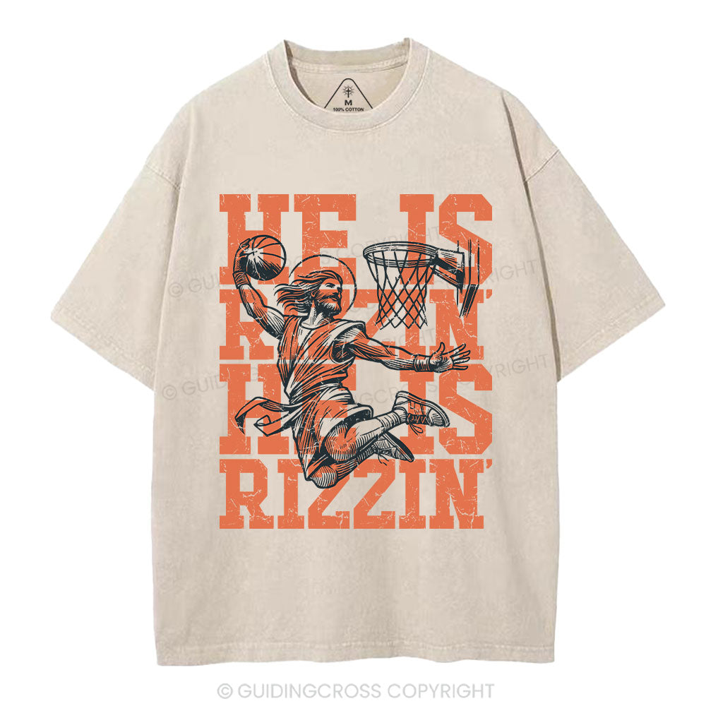 He Is Rizzin Christian Washed T-Shirt Sale - GuidingCross