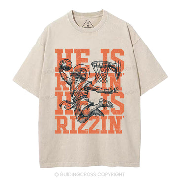 He Is Rizzin Christian Washed T-Shirt Sale - GuidingCross