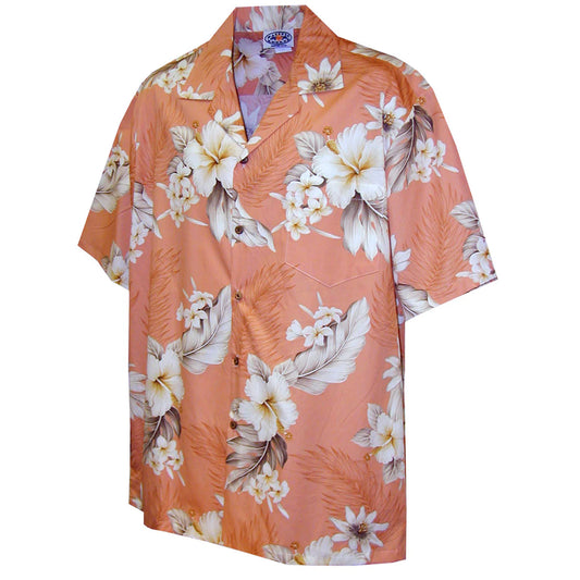 Uni Floral Garden Peach   Aloha Shirt Short Sleeve Shirt Vacation Hawaiian Outdoor Vacation