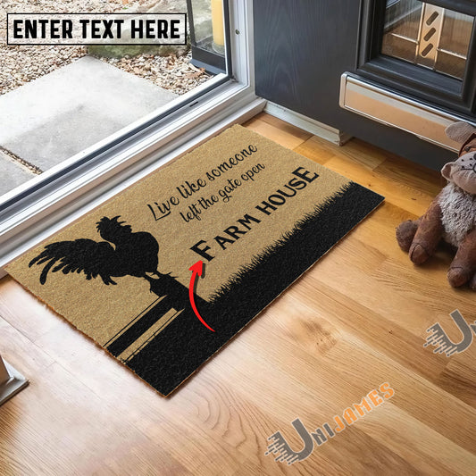 Uni Chicken Custom Farm Name Live Like Someone Left The Gate Open Coir Doormat