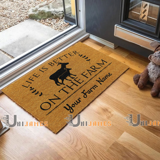 Uni Goat Life Is Better On The Farm Custom Name Coir Doormat