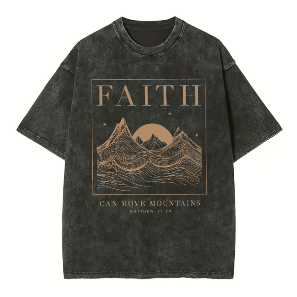Faith Can Move Mountain Christian Washed T-Shirt Sale - GuidingCross
