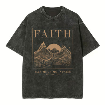 Faith Can Move Mountain Christian Washed T-Shirt Sale - GuidingCross