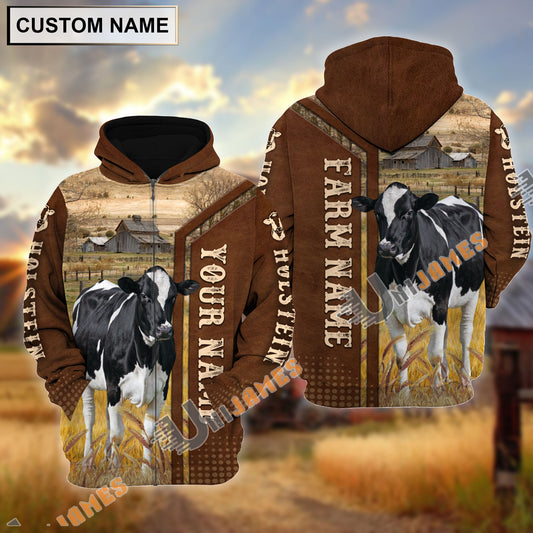 Uni Holstein Personalized Name, Farm Name 3D Hoodie