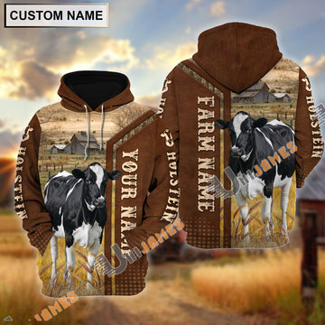 Uni Holstein Personalized Name, Farm Name 3D Hoodie