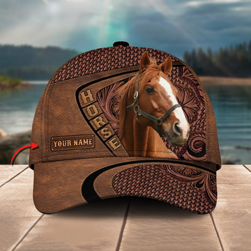 Uni Thoroughbred Horse Carving Leather Pattern Personalized Name Cap