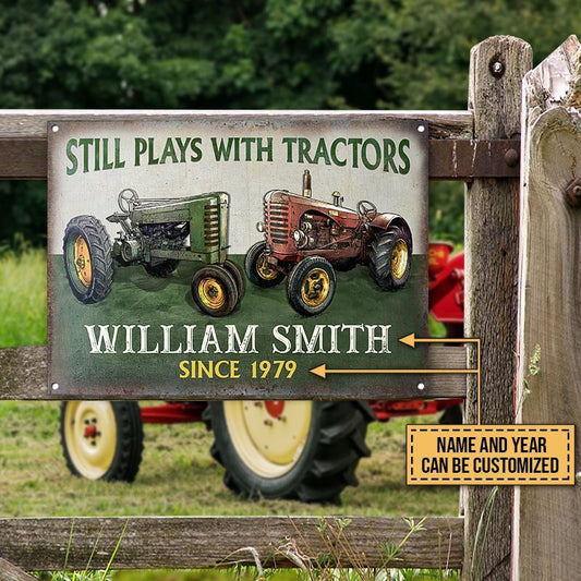 uni Customized Name Tractor Still Plays With Tractors All Printed 3D Metal Sign