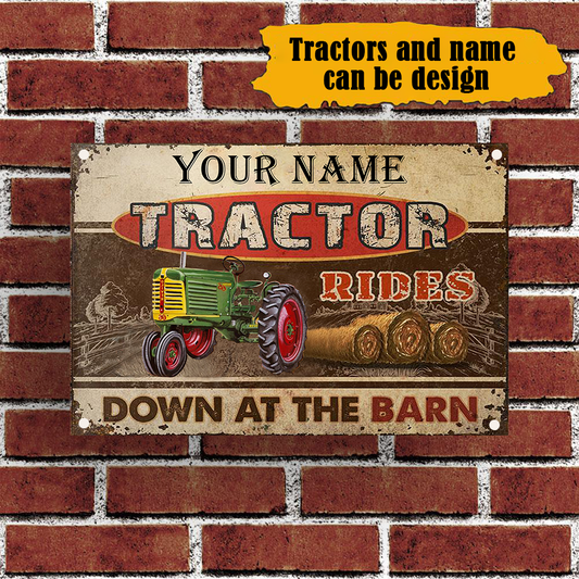 uni Customized Name Tractor Rides Down At The Barn All Printed 3D Metal Sign