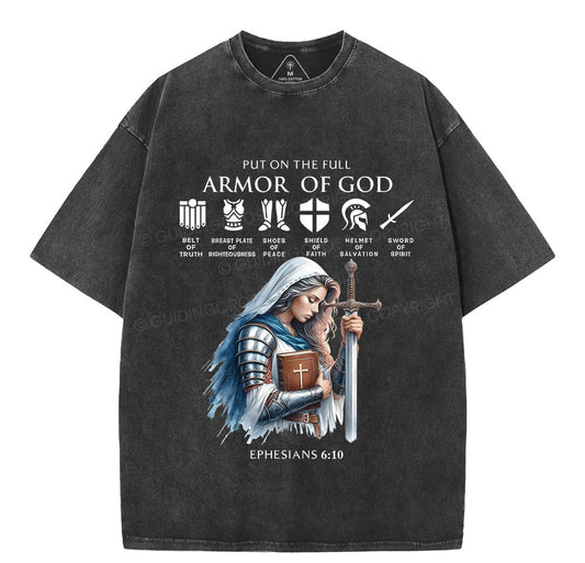Put On The Full Armor Of God Christian Washed T-Shirt Sale - GuidingCross