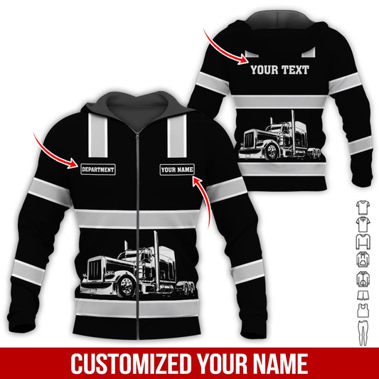 Uni Custom Name and Department Black Gray Truck Uniform 3D Hoodie