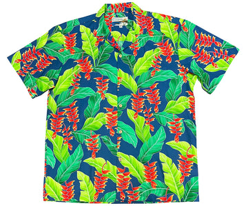Uni Hanging Heliconia Royal   Aloha Shirt Short Sleeve Shirt Vacation Hawaiian Outdoor Vacation