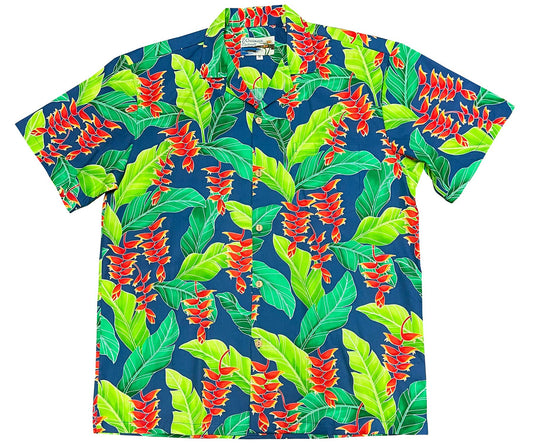 Uni Hanging Heliconia Royal   Aloha Shirt Short Sleeve Shirt Vacation Hawaiian Outdoor Vacation