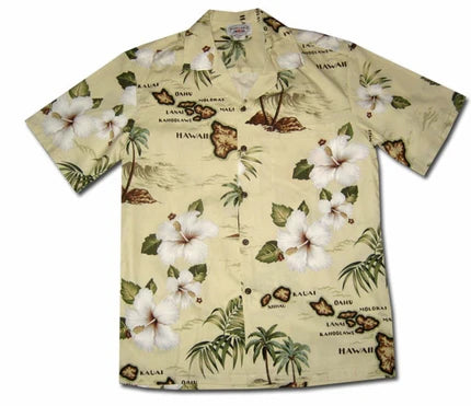 Uni Hawaiian Islands Khaki   Aloha Shirt Short Sleeve Shirt Vacation Hawaiian Outdoor Vacation