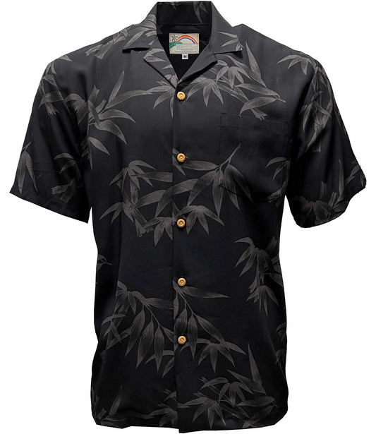 Uni Bamboo Garden Black Hawaiian Shirt Aloha Shirt Short Sleeve Shirt Vacation Hawaiian Outdoor Vacation Hawaiian Shirt