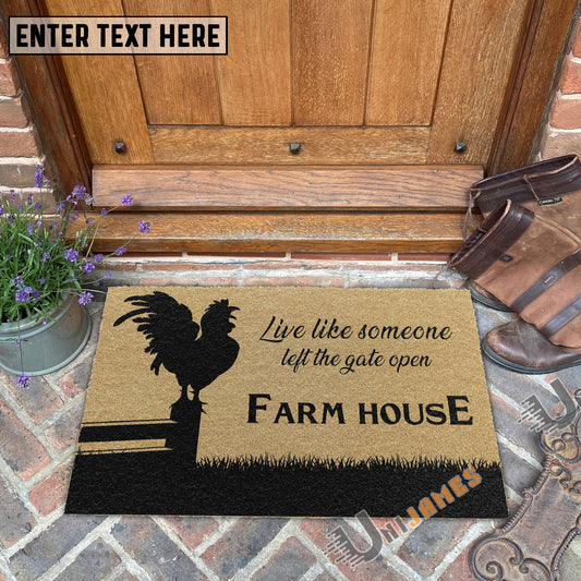 Uni Chicken Custom Farm Name Live Like Someone Left The Gate Open Coir Doormat